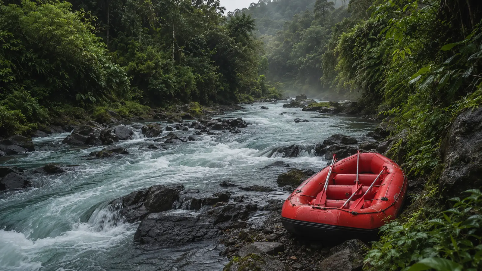 Arus rafting Sungai Palayangan di antara hutan Pangalengan